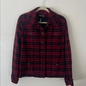Lauren Ralph Lauren Lined Wool Flannel Shirt Jacket Black Red size L